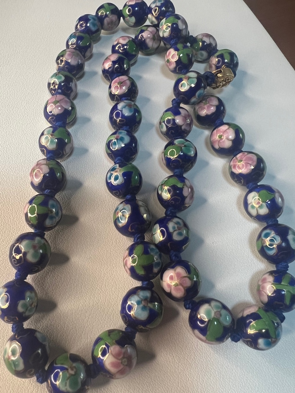 Blue Floral Cloisonné Bead Necklace for Women